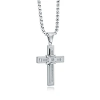 Zirconia Domed Center Cross Steel Necklace