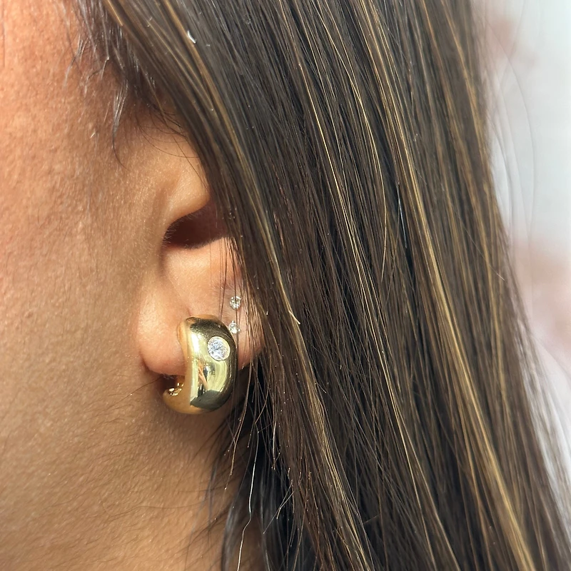 Omega Clasp Earrings with Clear Zirconia
