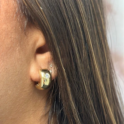 Omega Clasp Earrings with Clear Zirconia