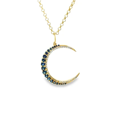 Crescent Moon Pendant with Blue Sapphire and Diamonds