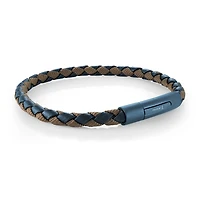 Blue and Brown Leather Steel Bracelet