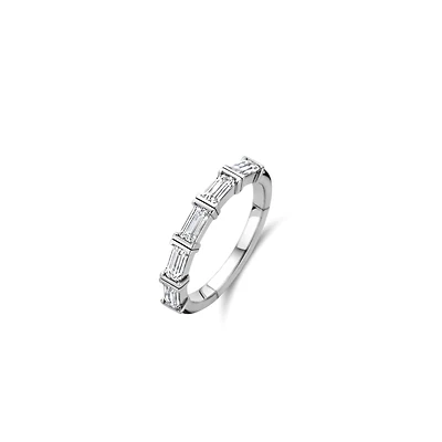 Emerald Cut Zirconia Side Set Silver Ring