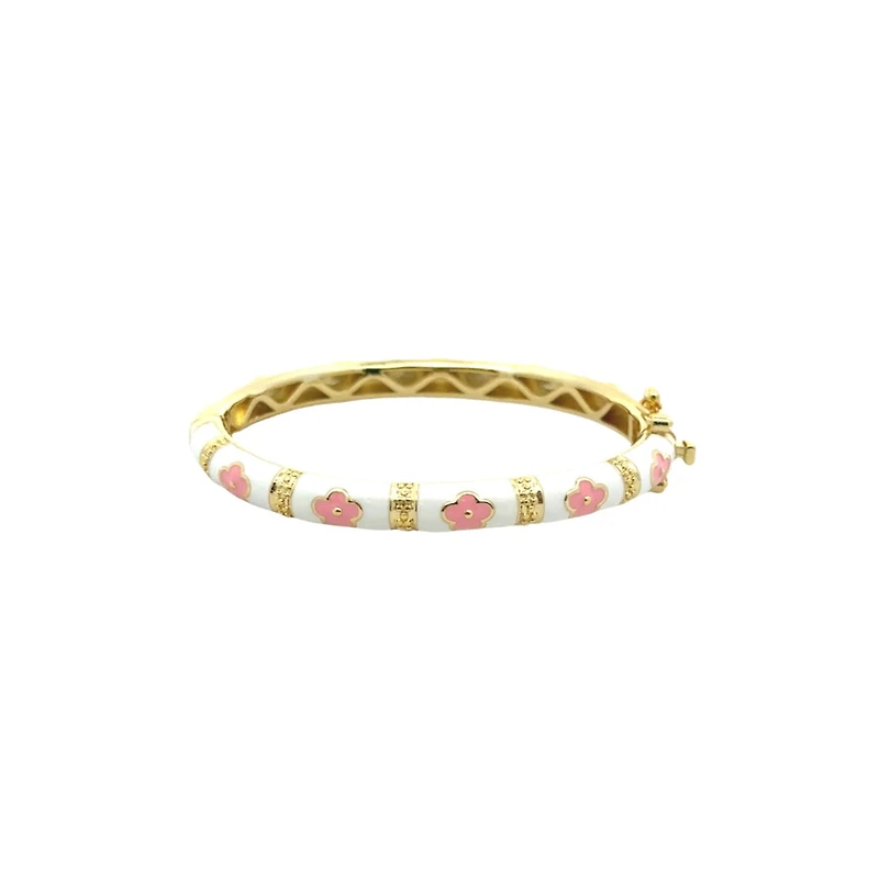 White Kids Bangle Bracelet with Pink Flowers
