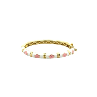 White Kids Bangle Bracelet with Pink Flowers