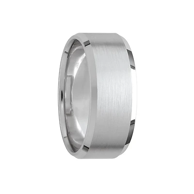 8MM White Gold Diagonal Cut Brushed Center Ring