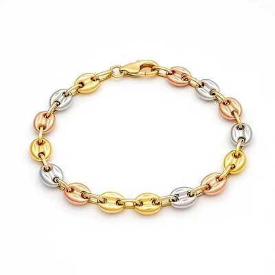 Tri Gold 7MM Puffed Mariner Bracelet