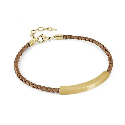Tan Leather Golden Steel Bracelet