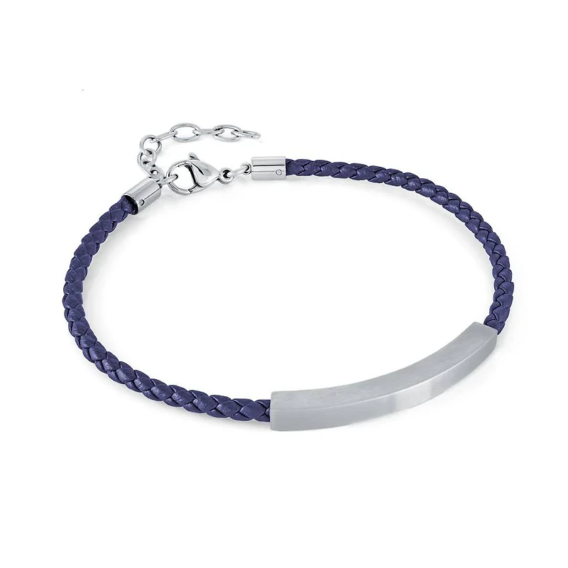 Blue Leather Steel Bracelet