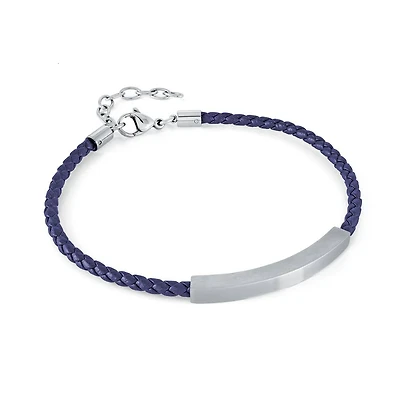 Blue Leather Steel Bracelet