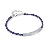 Blue Leather Steel Bracelet