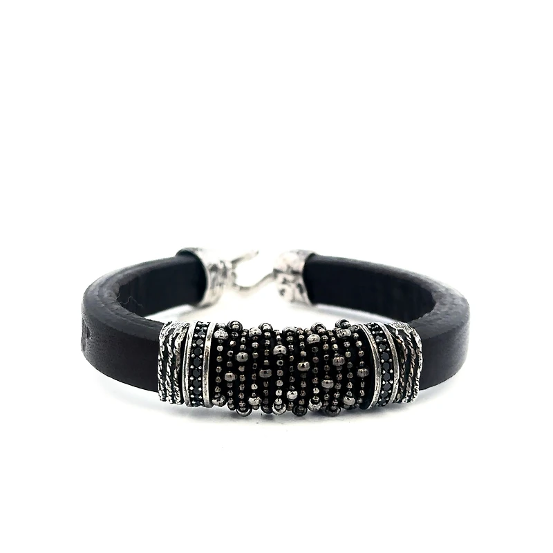 Cow Leather Bracelet with Black Zirconias