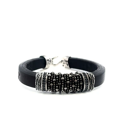 Cow Leather Bracelet with Black Zirconias