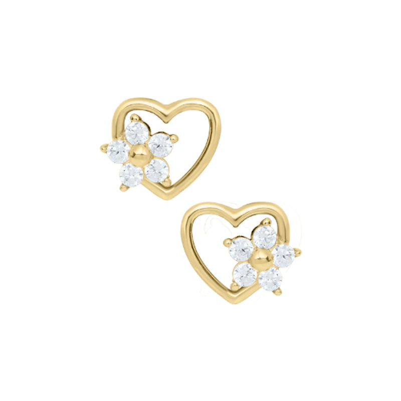Heart and Flower Kids Stud Earrings