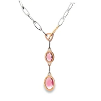 Lariat Paperclip Necklace with Oval Pink Quartz