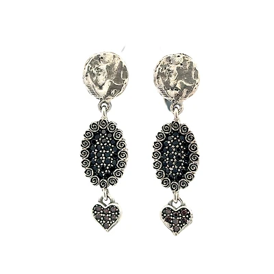 Dangle Heart Earrings with Granate Stones