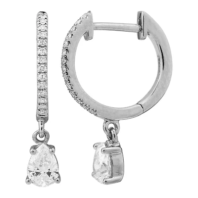 .44CT Diamonds Pear Dangle Huggie Earrings 12MM