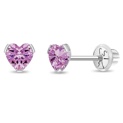 Birsthone White Gold Heart Kids Earrings - October