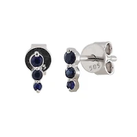 Blue Sapphire Gradient Bar Stud Earrings