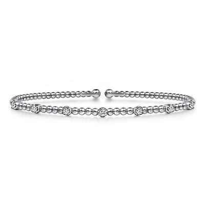 Diamond Dots White Gold Beaded Bangle Bracelet