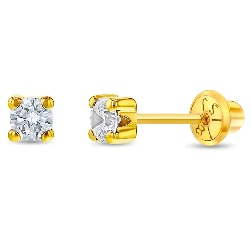 18K Gold 3MM Zirconia Kids Earrings