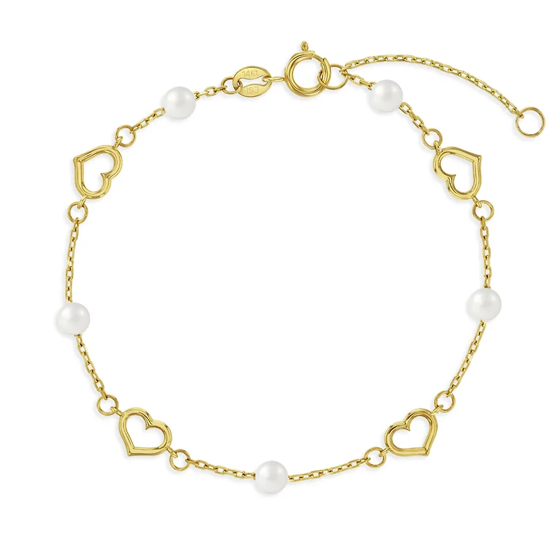 Pearls and Open Hearts Kids Bracelet