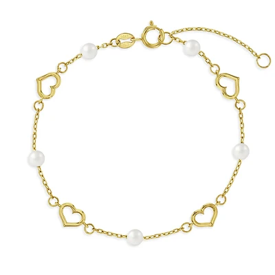 Pearls and Open Hearts Kids Bracelet