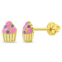 Kids Purple/Pink Cupcake Stud Earrings