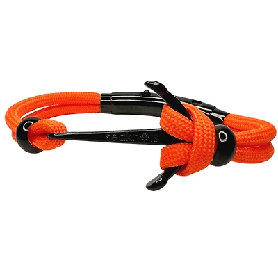 Anchor Double cord Black Steel Bracelet - Orange Neon Cord