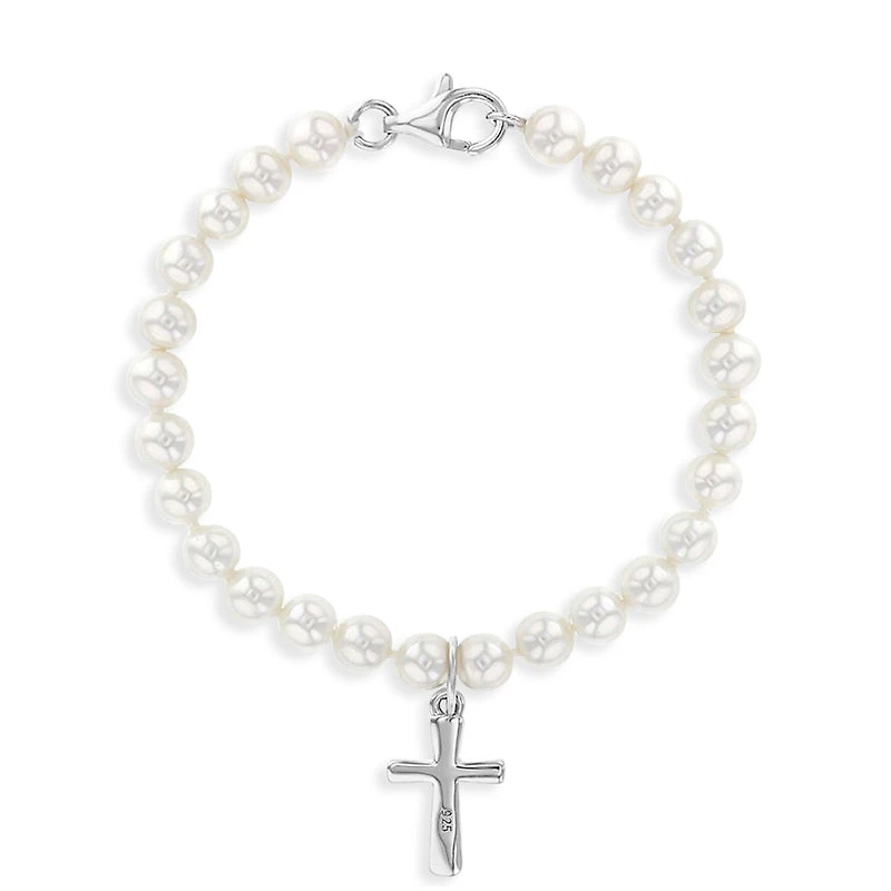 Kids White Pearl Cross Bracelet