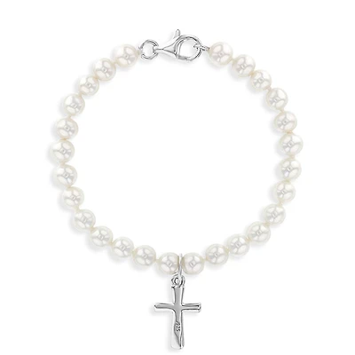 Kids White Pearl Cross Bracelet
