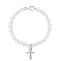 Kids White Pearl Cross Bracelet