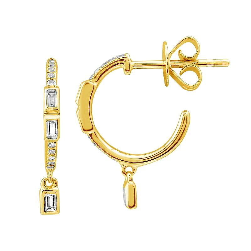 Baguette Brilliant Dangle 16.5MM Huggie Earrings