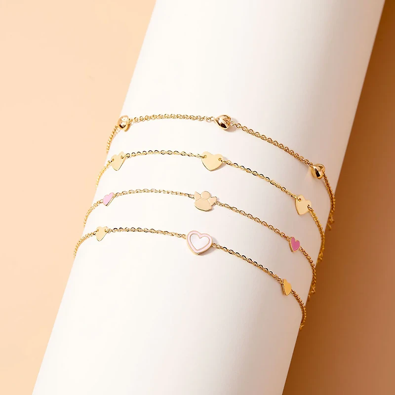 Mother Pearl and Pink Enamel Heart Kids Bracelet