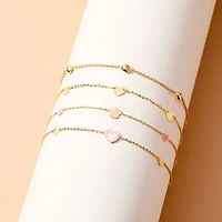Mother Pearl and Pink Enamel Heart Kids Bracelet
