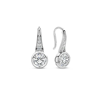 Brilliant Bezel Solitaire Silver Earrings