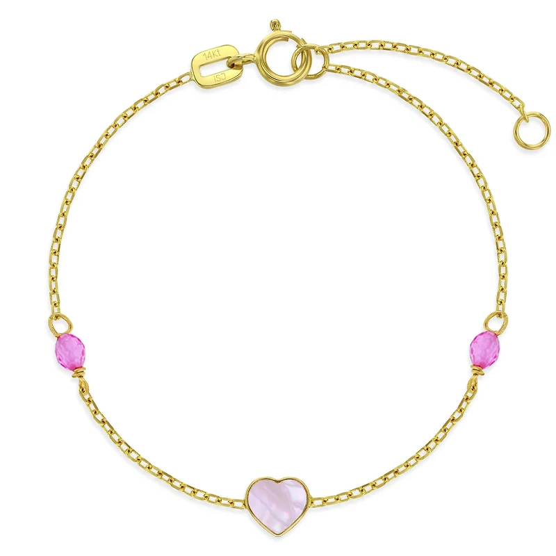 Mother Pearl Heart and Pink Stones Kids Bracelet