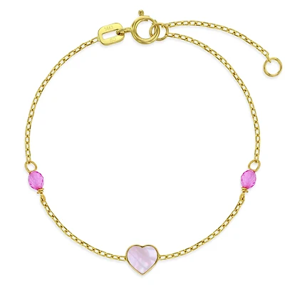 Mother Pearl Heart and Pink Stones Kids Bracelet