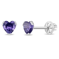Birthstone White Gold Heart Kids Earrings