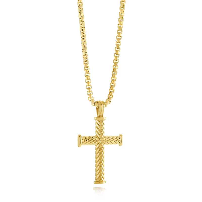 Chevron Yellow Steel Cross Necklace