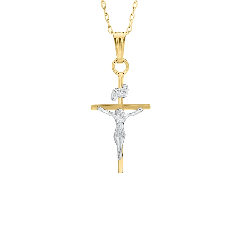 17MM Solid Gold Crucifix Two Tone Kids Necklace