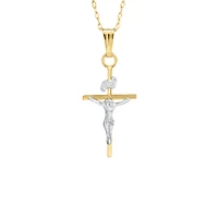 17MM Solid Gold Crucifix Two Tone Kids Necklace