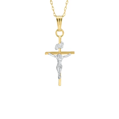 17MM Solid Gold Crucifix Two Tone Kids Necklace