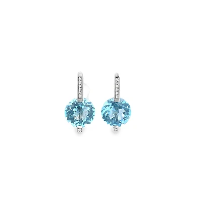 Glitter Drops Blue Topaz Stud Earrings w/Diamonds