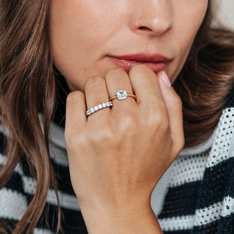 Cushion Halo Two Tone Ring