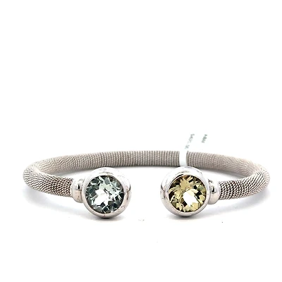 Open Bangle Bracelet with Green and Blue Stones