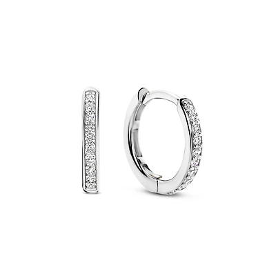 Basic 14MM Silver Sparkle Huggie Earrings