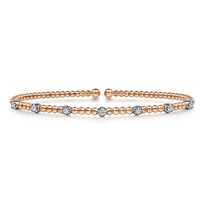 Diamond Dots Rose Gold Beaded Bangle Bracelet