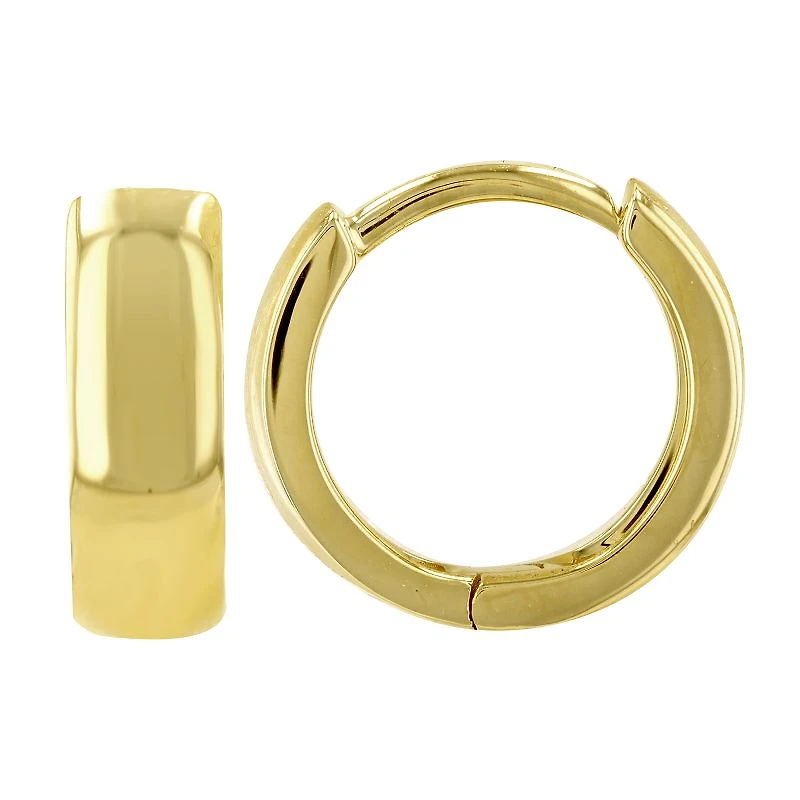 Flat Yellow Gold 12MM Huggie Earrings