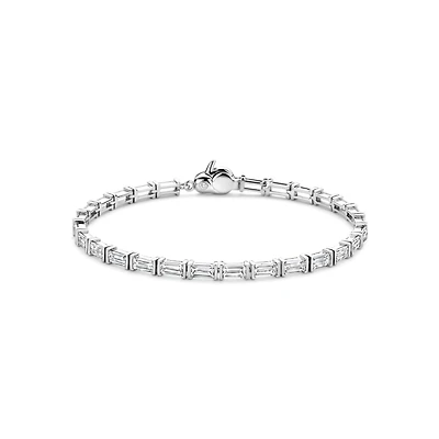 Emerald Cut Zirconia Silver Tennis Bracelet