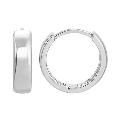 Flat White Gold 12MM Huggie Earrings